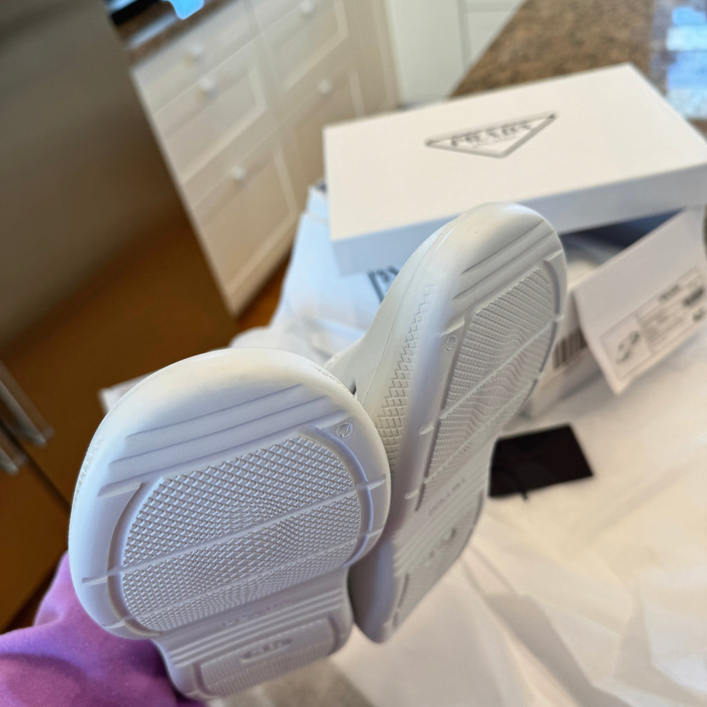 Prada Mellow Cut Out Slides Mules Womens Logo in White
