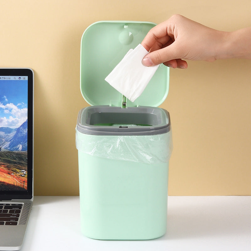 Mini Desktop Trash Can with Lid – Small Office & Home Waste Bin