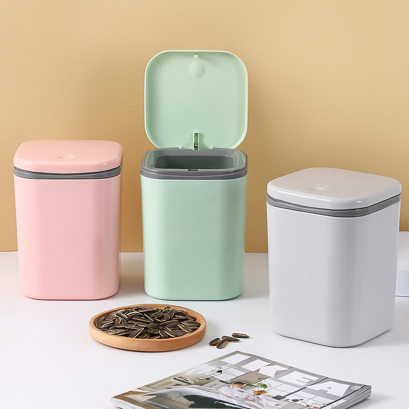 Mini Desktop Trash Can with Lid – Small Office & Home Waste Bin